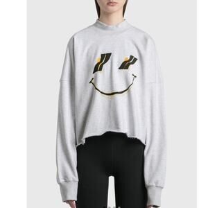 We11done   Smiley Raw Edge Sweatshirt Gray L/S Crew Neck M/L?